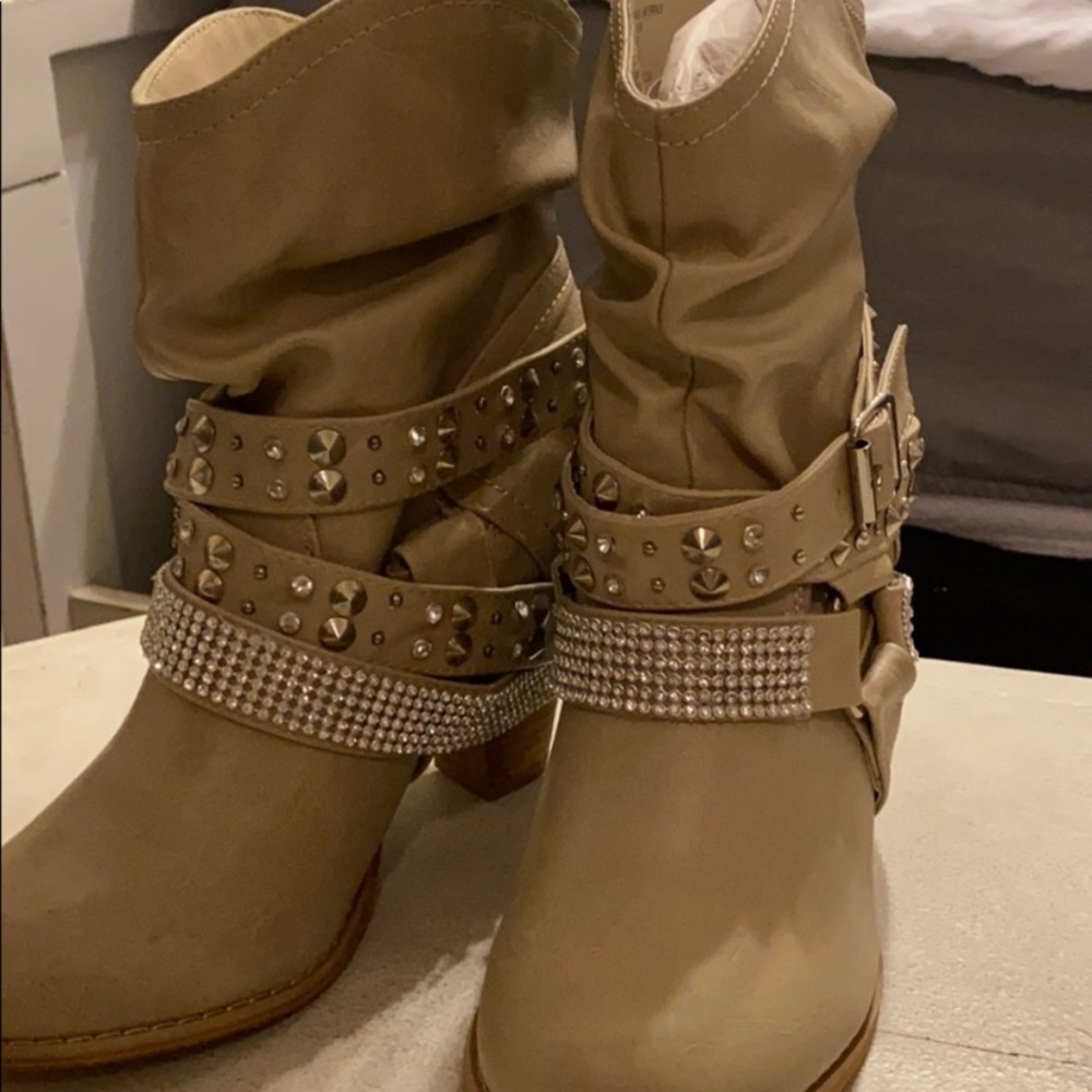 Tan Beige Nude Studded Boots